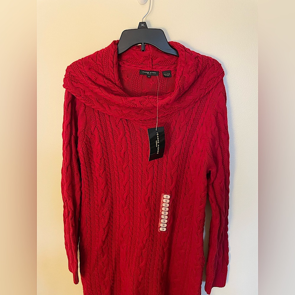 Jeanne Pierre Chunky Cowl Neck Sweater 1X in Carmine Red NWT
